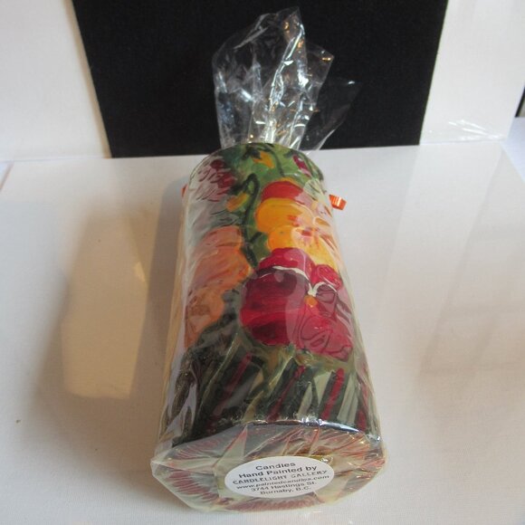 Pansy's on Green background, Pillar Candle, Hand Painted, Helen Radok, Nature - Picture 3 of 3
